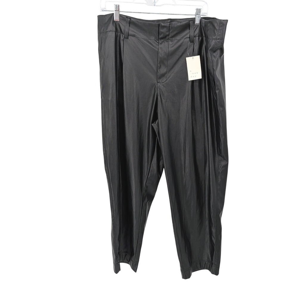 A New Day Faux Leather Tapered Ankle Pants Women XXL Black High Rise Pleated